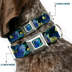 Dory Pose2/Swirls Full Color Blues/Yellows Seatbelt Buckle Collar - Dory Poses/Swirls Blues/Yellows