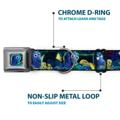 Dory Pose2/Swirls Full Color Blues/Yellows Seatbelt Buckle Collar - Dory Poses/Swirls Blues/Yellows