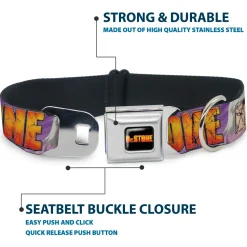 DR. STONE Title Logo Full Color Black/Orange Seatbelt Buckle Collar - DR. STONE Title Logo and Gen Asagiri Face Purples