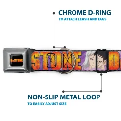 DR. STONE Title Logo Full Color Black/Orange Seatbelt Buckle Collar - DR. STONE Title Logo and Gen Asagiri Face Purples