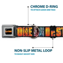 DR. STONE Title Logo Full Color Black/Orange Seatbelt Buckle Collar - DR. STONE Title Logo and Ibarra Suika Split Pose Black