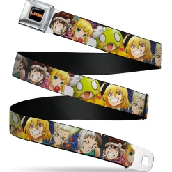 DR. STONE Title Logo Full Color Black/Orange Seatbelt Belt - Dr. Stone Character Group Faces Close-Up Webbing