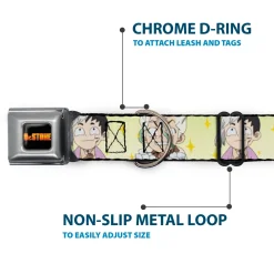 DR. STONE Title Logo Full Color Black/Orange Seatbelt Buckle Collar - Dr. Stone Chibi Senku and Gen Faces Stars Yellows