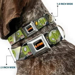 DR. STONE Title Logo Full Color Black/Orange Seatbelt Buckle Collar - DR. STONE Title Logo and Suika Pose Blocks
