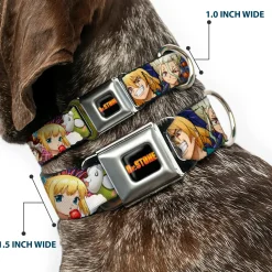 DR. STONE Title Logo Full Color Black/Orange Seatbelt Buckle Collar - Dr. Stone Character Group Faces Close-Up
