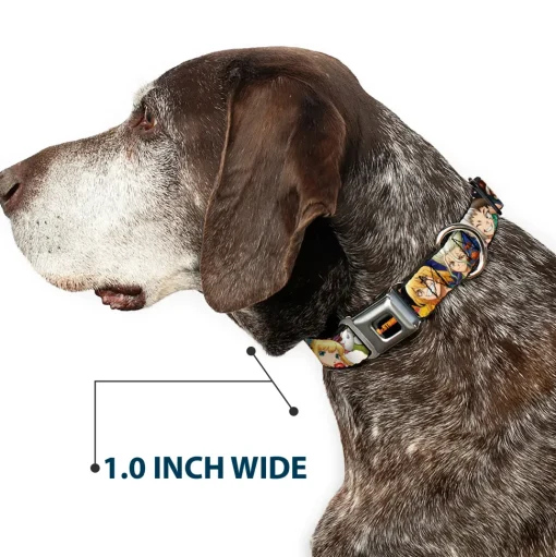DR. STONE Title Logo Full Color Black/Orange Seatbelt Buckle Collar - Dr. Stone Character Group Faces Close-Up