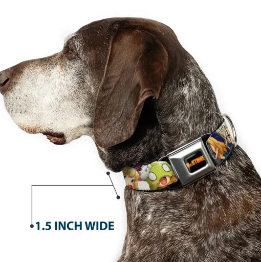 DR. STONE Title Logo Full Color Black/Orange Seatbelt Buckle Collar - Dr. Stone Character Group Faces Close-Up
