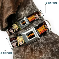 DR. STONE Title Logo Full Color Black/Orange Seatbelt Buckle Collar - DR. STONE Title Logo and Character Group Black