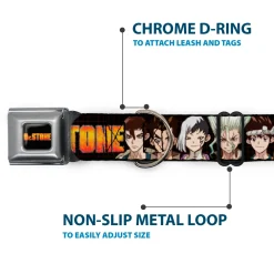 DR. STONE Title Logo Full Color Black/Orange Seatbelt Buckle Collar - DR. STONE Title Logo and Character Group Black
