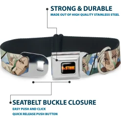 DR. STONE Title Logo Full Color Black/Orange Seatbelt Buckle Collar - Dr. Stone Senku Ishigami Expression Blocks Blues