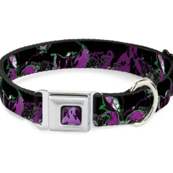Dragon Maleficent Full Color Black Purple Seatbelt Buckle Collar - Maleficent & Diablo Black Roses/Purples