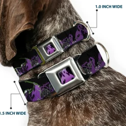 Dragon Maleficent Full Color Black Purple Seatbelt Buckle Collar - Maleficent & Diablo Black Roses/Purples