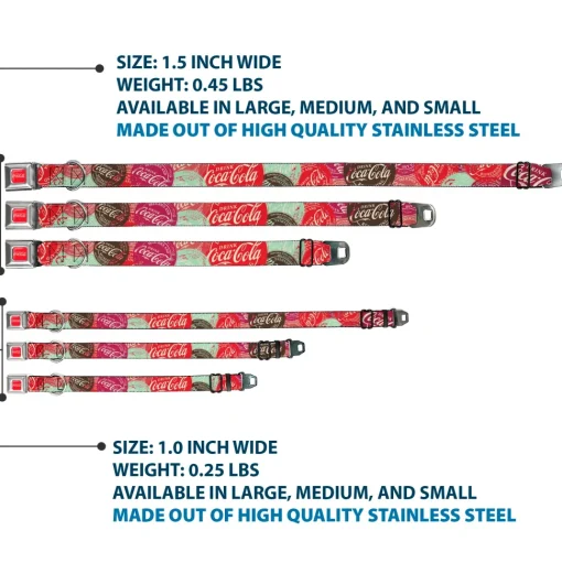 DRINK COCA-COLA Logo Full Color Red/White Seatbelt Buckle Collar - DRINK COCA-COLA Coke Patches Stacked Reds/Multi Color
