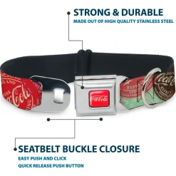 DRINK COCA-COLA Logo Full Color Red/White Seatbelt Buckle Collar - DRINK COCA-COLA Coke Patches Stacked Reds/Multi Color
