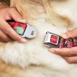 DRINK COCA-COLA Logo Full Color Red/White Seatbelt Buckle Collar - DRINK COCA-COLA Coke Patches Stacked Reds/Multi Color