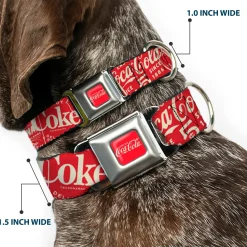 DRINK COCA-COLA Logo Full Color Red/White Seatbelt Buckle Collar - Vintage Coca-Cola Coke Icons and Ad Logos Red/White