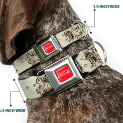 DRINK COCA-COLA Logo Full Color Red/White Seatbelt Buckle Collar - Vintage Coca-Cola Coke Icons and Ad Logos White/Brown