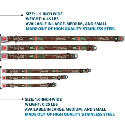 DRINK COCA-COLA Logo Full Color Red/White Seatbelt Buckle Collar - Coca-Cola PAUSE AND REFRESH Typography and Bottle Brown/Red/White