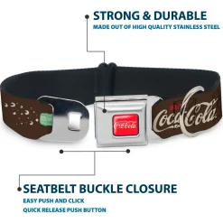 DRINK COCA-COLA Logo Full Color Red/White Seatbelt Buckle Collar - Coca-Cola PAUSE AND REFRESH Typography and Bottle Brown/Red/White