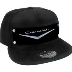 Embellishment Trucker Hat BLACK - Full Color Strap - 1955-57 CHEVROLET V Emblem Black/Silver