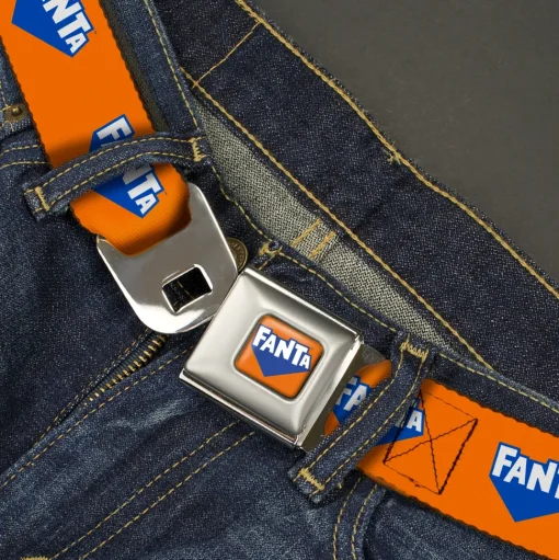 FANTA Logo Full Color Orange/Blue/White Seatbelt Belt - FANTA Logo Orange/Blue/White Webbing