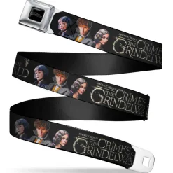 FANTASTIC BEASTS THE CRIMES OF GRINDELWALD Logo Full Color Black/Silvers Seatbelt Belt - FANTASTIC BEASTS THE CRIMES OF GRINDELWALD 3-Character Group Pose Black/Silvers Webbing