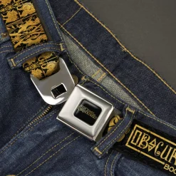 FANTASTIC BEASTS THE CRIMES OF GRINDEWALD Logo Full Color Black/Golds Seatbelt Belt - Fantastic Beasts The Crimes of Grindelwald OBSCURUS BOOKS Binding Black/Golds Webbing