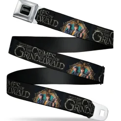 FANTASTIC BEASTS THE CRIMES OF GRINDEWALD Logo Full Color Black/White Seatbelt Belt - FANTASTIC BEASTS THE CRIMES OF GRINDELWALD 3-Character Group Pose2 Black/Silvers Webbing
