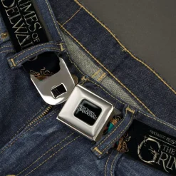 FANTASTIC BEASTS THE CRIMES OF GRINDEWALD Logo Full Color Black/White Seatbelt Belt - FANTASTIC BEASTS THE CRIMES OF GRINDELWALD 3-Character Group Pose2 Black/Silvers Webbing