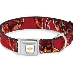 Flash 2023 Title Logo Full Color White/Yellow/Red Seatbelt Buckle Collar - The Flash 2023 2-Poses Close-Up Reds