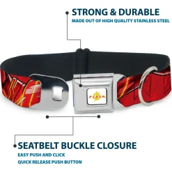 Flash 2023 Title Logo Full Color White/Yellow/Red Seatbelt Buckle Collar - The Flash 2023 2-Poses Close-Up Reds