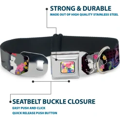 Floral Collage Full Color Multi Pastel Seatbelt Buckle Collar - Princess Silhouettes Dots Black/Purple/Gray/Multi Color