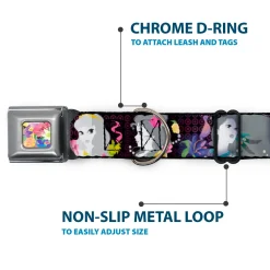 Floral Collage Full Color Multi Pastel Seatbelt Buckle Collar - Princess Silhouettes Dots Black/Purple/Gray/Multi Color