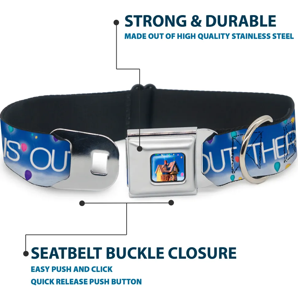 Flying House w/Balloons Full Color Seatbelt Buckle Collar - ADVENTURE IS OUT THERE/Carl on Porch/Flying House/Balloons Blues/White/Multi Color