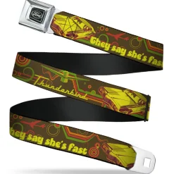 Ford Emblem Seatbelt Belt - Vintage Ford THUNDERBIRD-THEY SAY SHE'S FAST Browns/Yellows Webbing