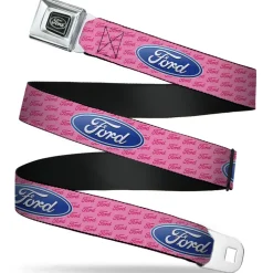 Ford Emblem Seatbelt Belt - Ford Oval w/Text PINK REPEAT Webbing