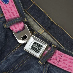 Ford Emblem Seatbelt Belt - Ford Oval w/Text PINK REPEAT Webbing