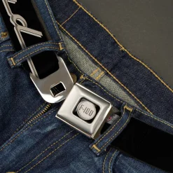 Ford F-100 Logo Full Color Black Tans Seatbelt Belt - FORD F-100 Script Black/Tan-Gray Webbing