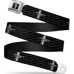 Ford Mustang Emblem Seatbelt Belt - Ford Mustang w/Bars REPEAT w/Text Webbing