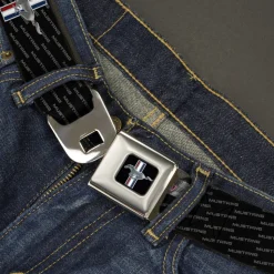 Ford Mustang Emblem Seatbelt Belt - Ford Mustang w/Bars REPEAT w/Text Webbing