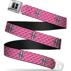Ford Mustang Emblem Seatbelt Belt - Ford Mustang w/Bars w/Text PINK LOGO REPEAT Webbing