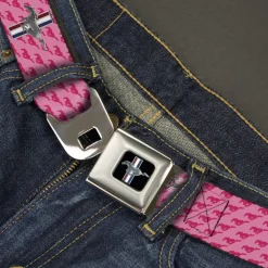 Ford Mustang Emblem Seatbelt Belt - Ford Mustang w/Bars w/Text PINK LOGO REPEAT Webbing
