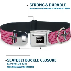 Ford Mustang Emblem Seatbelt Buckle Collar - Ford Mustang w/Bars w/Text PINK LOGO REPEAT
