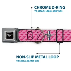 Ford Mustang Emblem Seatbelt Buckle Collar - Ford Mustang w/Bars w/Text PINK LOGO REPEAT