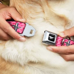 Ford Mustang Emblem Seatbelt Buckle Collar - Ford Mustang w/Bars w/Text PINK LOGO REPEAT