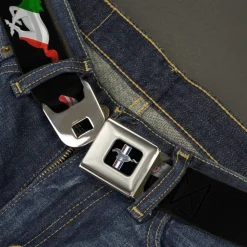 Ford Mustang Emblem Seatbelt Belt - Mustang Silhouette Black/International Flags Webbing