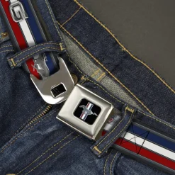 Ford Mustang Emblem Seatbelt Belt - Mustang/Text w/Tri-Bar Stripe Webbing