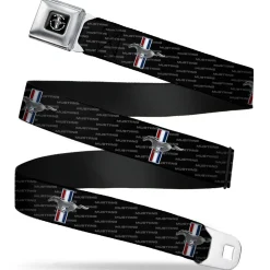 FORD MUSTANG Tri-Bar Logo Full Color Black White Silver Red Blue Seatbelt Belt - Ford Mustang w/Bars REPEAT w/Text Webbing