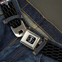 FORD MUSTANG Tri-Bar Logo Full Color Black White Silver Red Blue Seatbelt Belt - Ford Mustang w/Bars REPEAT w/Text Webbing