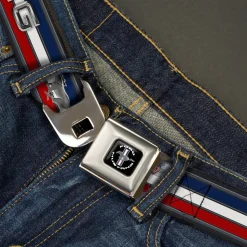 FORD MUSTANG Tri-Bar Logo Full Color Black White Silver Red Blue Seatbelt Belt - Mustang/Text w/Tri-Bar Stripe Webbing